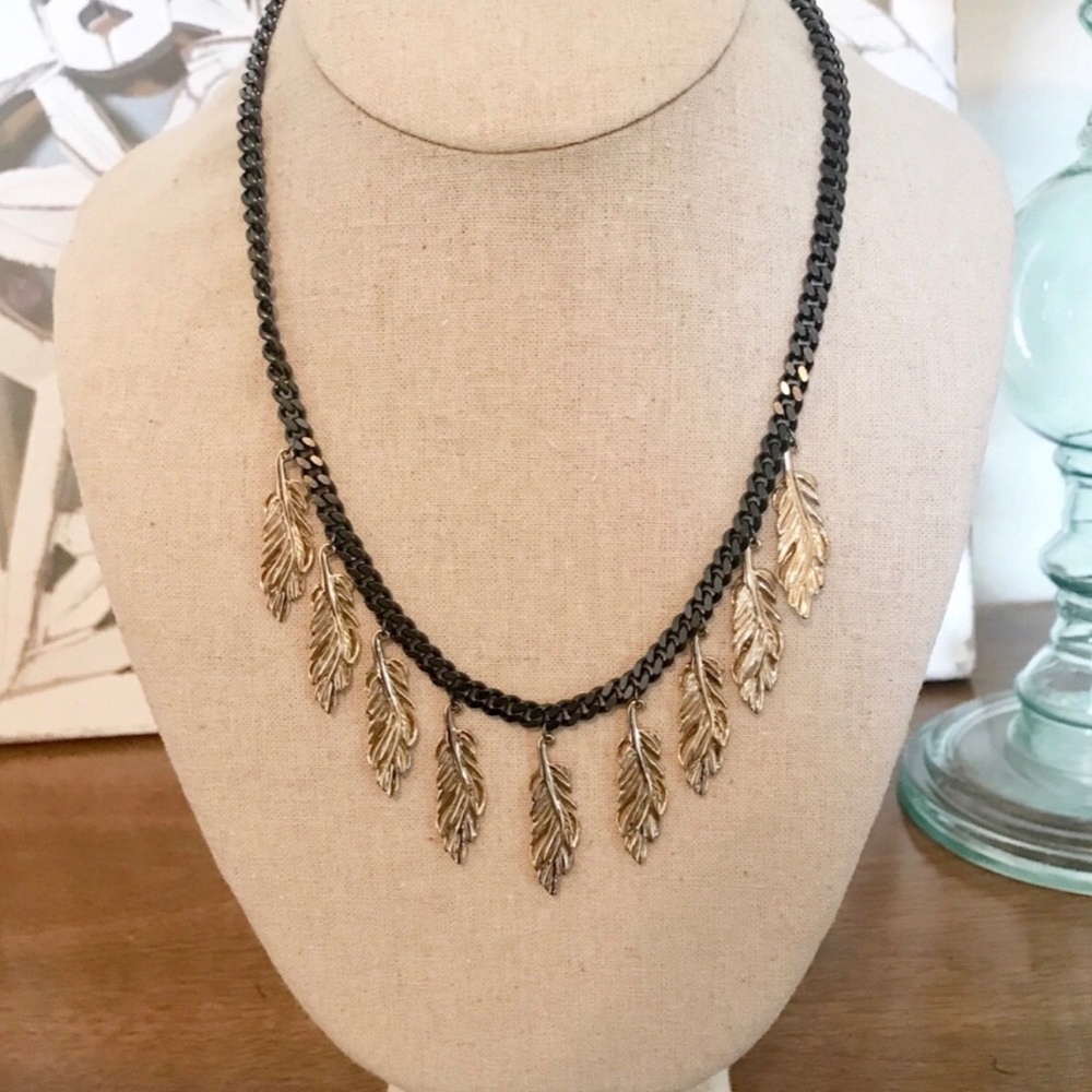 Stella & Dot | Secret Garden Mystical Black + Gold Feather Hematite Neck… - Picture 6 of 8